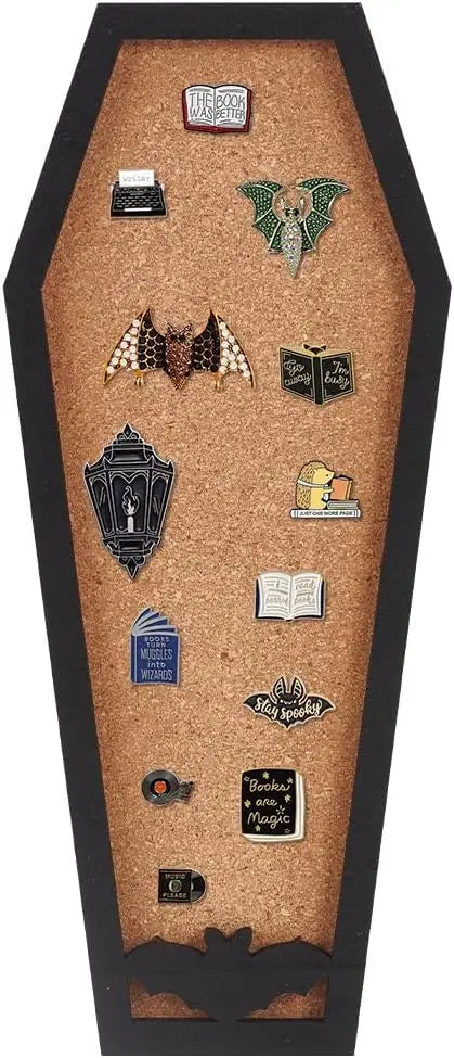 Coffin Bat Pin Board Cork Board 11.2x4.7inch Bulletin Display Board Wall Mounted Cork Board with Black Frame for Brooch Pin