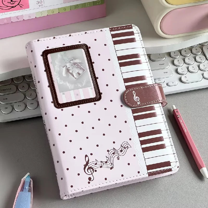 Cute Polka Dot Piano PU Leather Loose Leaf Binder Notebook Detachable Pages Portable Journal for School