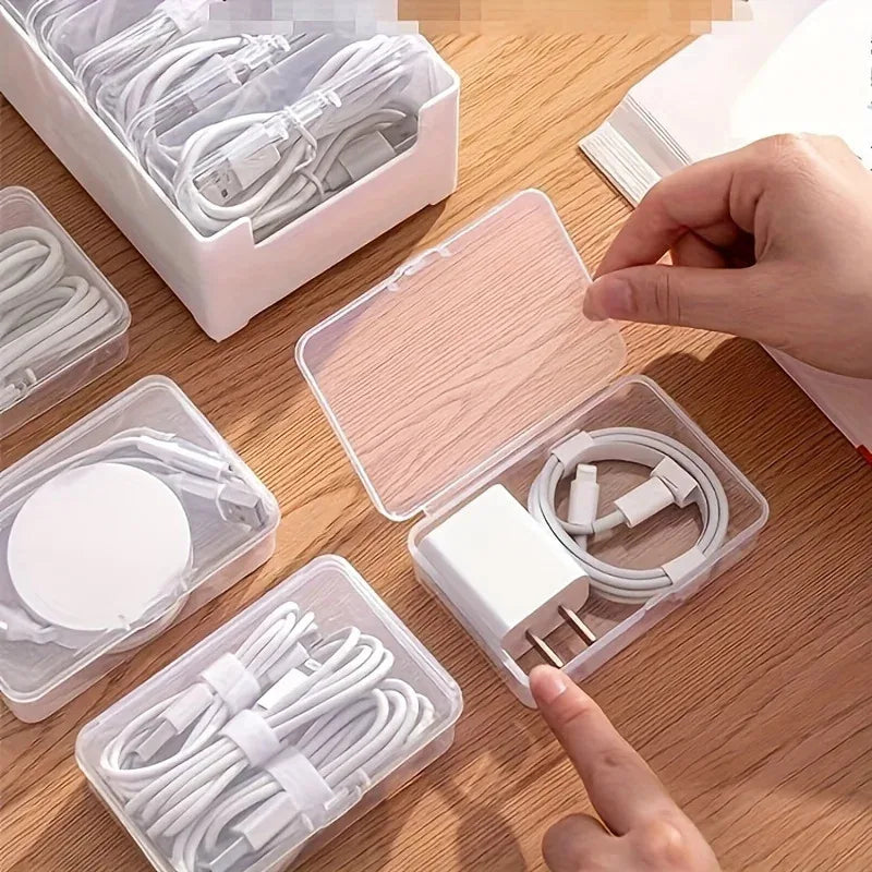 Data Cable Storage Box with 7 Small Compartment Boxes, Desktop Cable Organizer for Office Desk