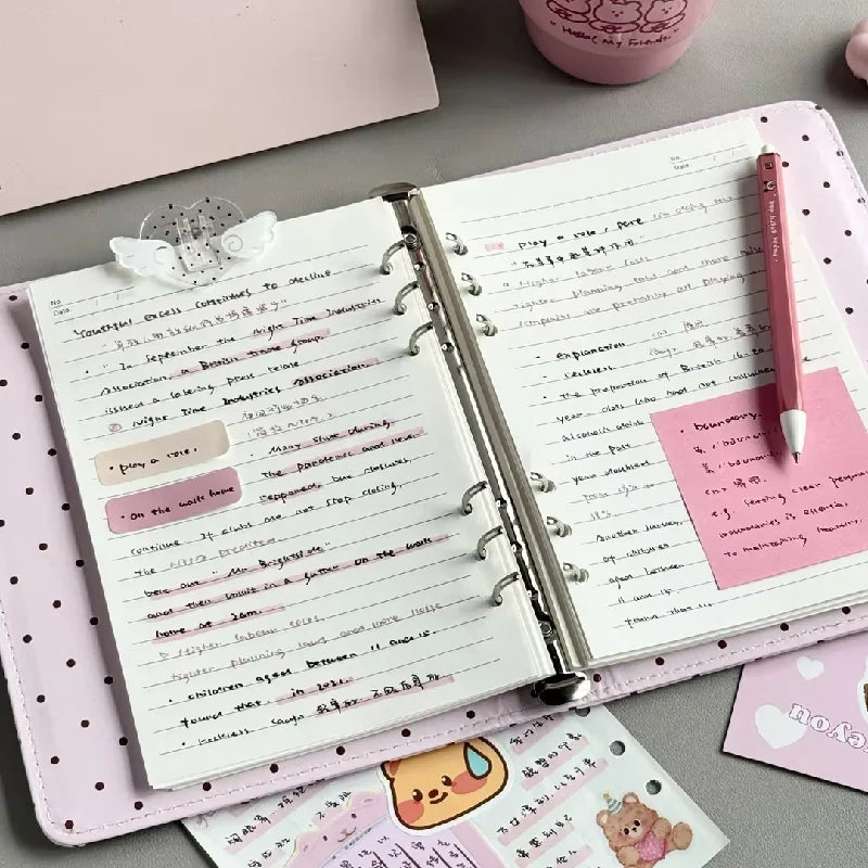 Cute Polka Dot Piano PU Leather Loose Leaf Binder Notebook Detachable Pages Portable Journal for School