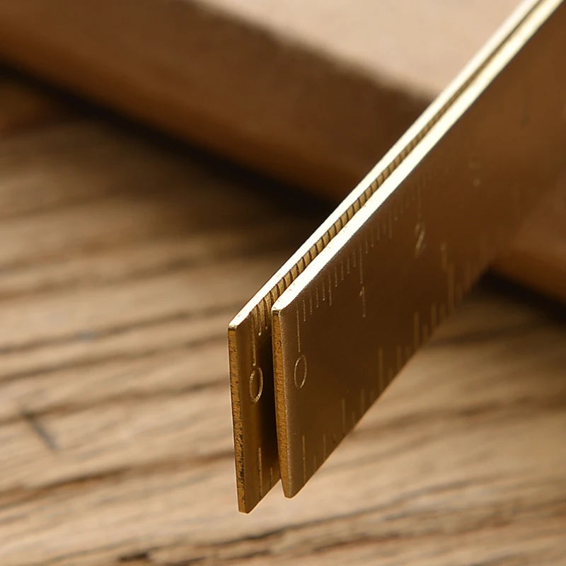 Retro Brass Straight Rulers Centimeter Inches Metal Triangle Ruler Protractor Stationery Measuring Tool School Office Supplies