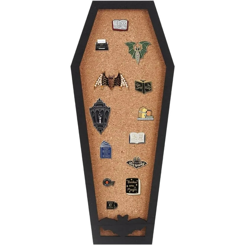 Coffin Bat Pin Board Cork Board 11.2x4.7inch Bulletin Display Board Wall Mounted Cork Board with Black Frame for Brooch Pin