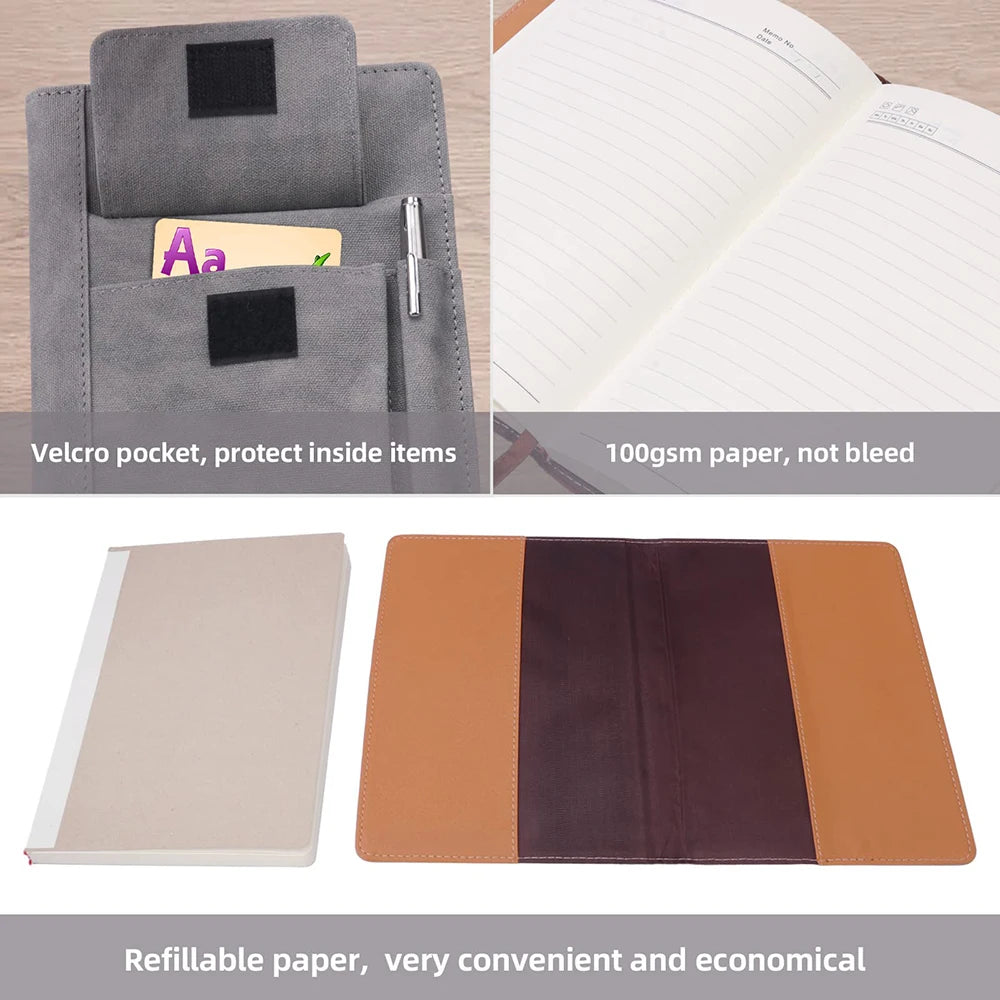 1pc Refillable Leather Journal Notebook A5 Hardcover 200 Pages Thick Paper Notebooks Cover for Students Notebook Stationery