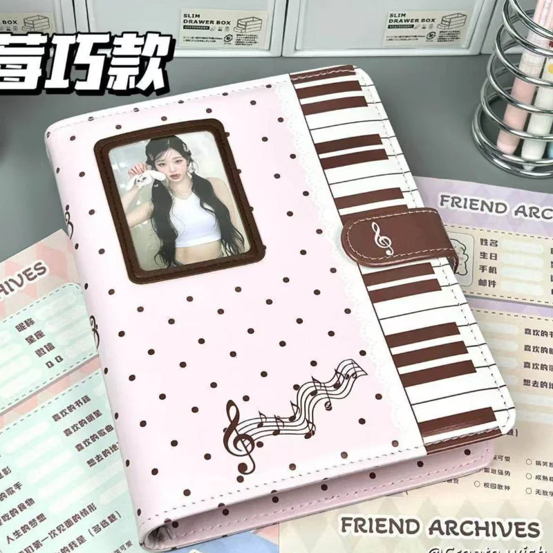 Cute Polka Dot Piano PU Leather Loose Leaf Binder Notebook Detachable Pages Portable Journal for School